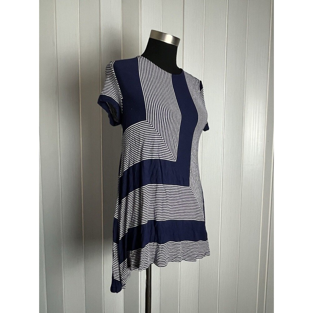 Spense Navy/White Striped Jersey Shift Dress Cap Sleeve Pullover Stretch S
